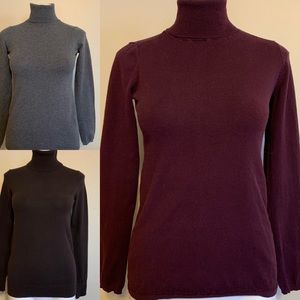 GAP 3 Cotton Turtleneck Lot Grey Burgundy Brown